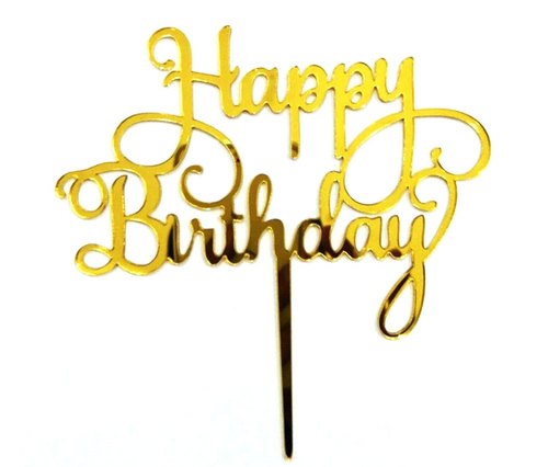 Happy Birthday Cake Topper Golden
