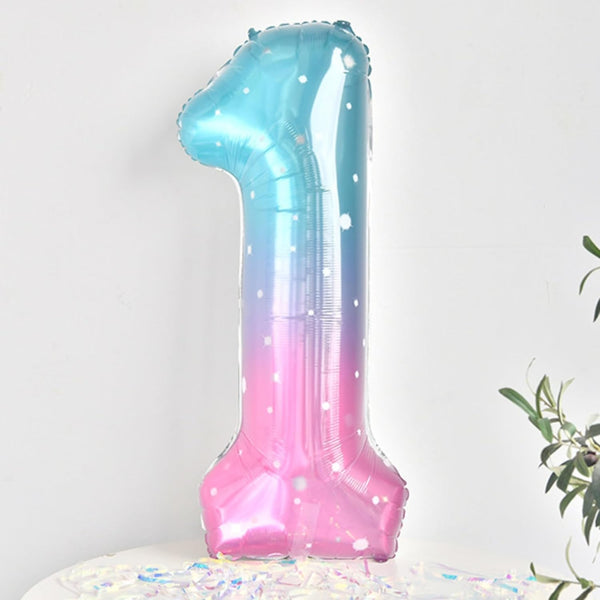 40 Inch Extra Large Stars Sky Blue Pink Number 1 Foil Balloon
