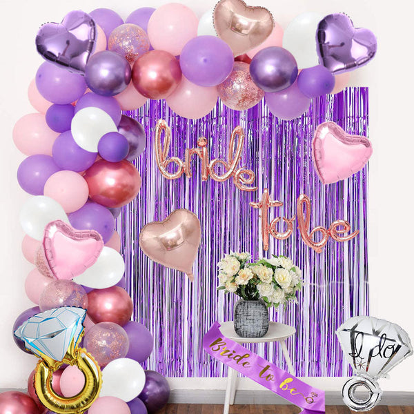 Bride To Be Theme Foil Balloons Set ( Pink, Purple, White )