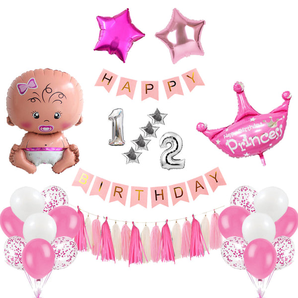 Baby Girl Half 1/2 Birthday Decoration Set