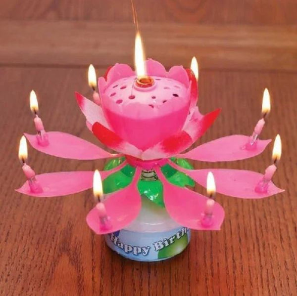 Plastic Musical Lotus Flower Rotating Candles