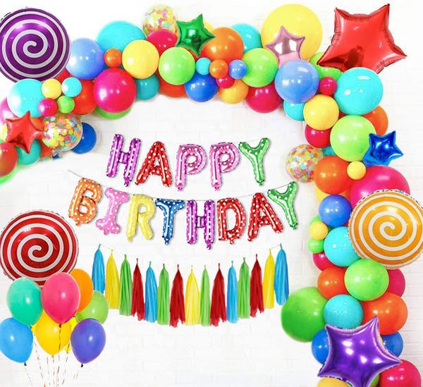 Multi Color Theme Birthday Party Decorations Full Set of Balloons &amp; Items