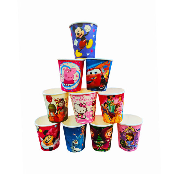 Cartoon Theme Party Disposable Paper Cup Glass For Birthday- 10 Pcs Pack