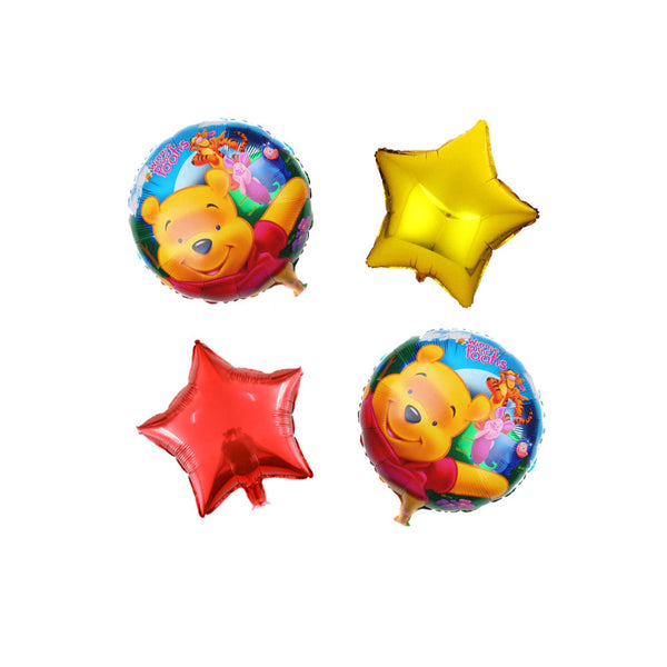 Winnie The Pooh Theme Foil Balloons - Pack of 4 Balloons