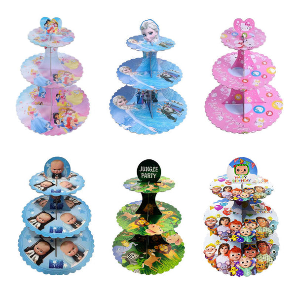 Cartoon Theme 3 Tier Round Cardboard Cup Cake Stand