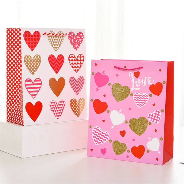 Glitters Hearts Printed Party Gift Bags - Single Pc