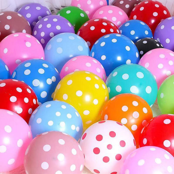 Polka Dots Printed Latex Balloons 12" Inch - Single Color 15 Pcs