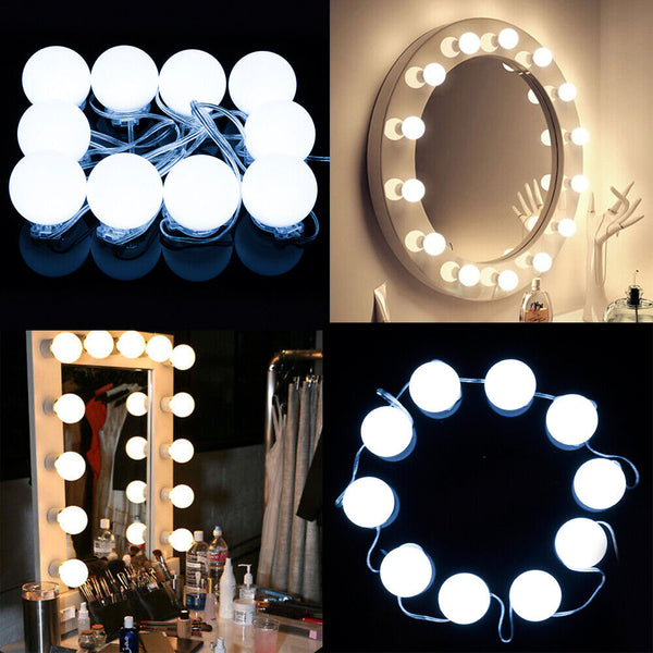 10 LED Vanity Makeup Mirror Blubs / Lights, 3 Color Lighting Modes - USB Operated