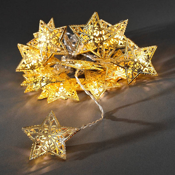 Metal Stars Shape Golden Led Light 9' Feet - 220 V Plug operated