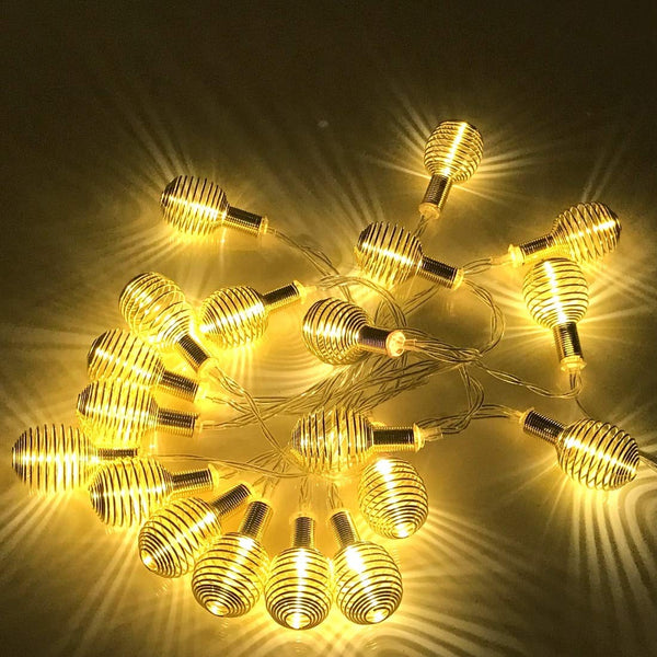 Metal Spring String LED Light Golden 11' Feet - 220 V Plug operated